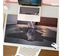 QRFASFZO Mouse Pad 31.5 × 12 inch Extended Large Mouse Mat Desk Pad, Stitched Edges Mousepad,Non-Slip Rubber Base,Animal, a striped kitten looked at the tiger reflecting on the gr,Gaming Mouse Pad XL