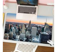 QRFASFZO Mouse Pad 31.5 × 12 inch Extended Large Mouse Mat Desk Pad, Stitched Edges Mousepad,Non-Slip Rubber Base,Wall Art New York City Theme Image Rose Quartz Manhattan Skyline,Gaming Mouse Pad XL