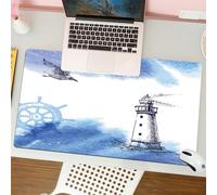 QRFASFZO Mouse Pad 31.5 × 12 inch Extended Large Mouse Mat Desk Pad, Stitched Edges Mousepad,Non-Slip Rubber Base,seascape lighthouse on the horizon with a gull. vector illustrati,Gaming Mouse Pad XL
