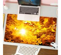 QRFASFZO Mouse Pad 31.5 × 12 inch Extended Large Mouse Mat Desk Pad, Stitched Edges Mousepad,Non-Slip Rubber Base,Farm Decor, sun shining through the golden,Gaming Mouse Pad XL