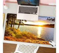 QRFASFZO Mouse Pad 31.5 × 12 inch Extended Large Mouse Mat Desk Pad, Stitched Edges Mousepad,Non-Slip Rubber Base,Landscape, sunset Dawn in the forest over the lake of the two riv,Gaming Mouse Pad XL