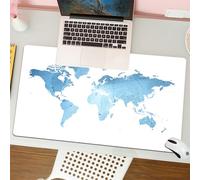 QRFASFZO Mouse Pad 31.5 × 12 inch Extended Large Mouse Mat Desk Pad, Stitched Edges Mousepad,Non-Slip Rubber Base,Map, Blue Watercolor Art World Map Artist, Heat Resistant Place M,Gaming Mouse Pad XL