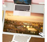 QRFASFZO Mouse Pad 31.5 × 12 inch Extended Large Mouse Mat Desk Pad, Stitched Edges Mousepad,Non-Slip Rubber Base,Wanderlust Decor, Ponte Vecchio Italia Bridge Bird Eye Sun, Soft,Gaming Mouse Pad XL