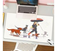 QRFASFZO Mouse Pad 31.5 × 12 inch Extended Large Mouse Mat Desk Pad, Stitched Edges Mousepad,Non-Slip Rubber Base,man in a rain gear with an umbrella leading various dogs through,Gaming Mouse Pad XL