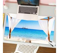 QRFASFZO Mouse Pad 31.5 × 12 inch Extended Large Mouse Mat Desk Pad, Stitched Edges Mousepad,Non-Slip Rubber Base,View of the beautiful beach through a Balinese bed,Gaming Mouse Pad XL