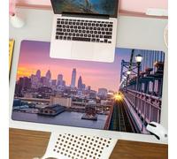QRFASFZO Mouse Pad 31.5 × 12 inch Extended Large Mouse Mat Desk Pad, Stitched Edges Mousepad,Non-Slip Rubber Base,Philadelphia under a hazy purple sunset. An incoming train crosse,Gaming Mouse Pad XL