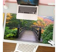 QRFASFZO Mouse Pad 31.5 × 12 inch Extended Large Mouse Mat Desk Pad, Stitched Edges Mousepad,Non-Slip Rubber Base,Nature, wooden bridge in Portland Japanese Garden Oregon in the p,Gaming Mouse Pad XL