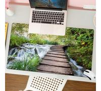 QRFASFZO Mouse Pad 31.5 × 12 inch Extended Large Mouse Mat Desk Pad, Stitched Edges Mousepad,Non-Slip Rubber Base,Set, wooden footbridge along the creek in the green jungle water,Gaming Mouse Pad XL