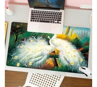 QRFASFZO Mouse Pad 31.5 × 12 inch Extended Large Mouse Mat Desk Pad, Stitched Edges Mousepad,Non-Slip Rubber Base,Peacock portrait, white peacock with complex feather pattern lean,Gaming Mouse Pad XL