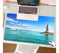 QRFASFZO Mouse Pad 31.5 × 12 inch Extended Large Mouse Mat Desk Pad, Stitched Edges Mousepad,Non-Slip Rubber Base,Ocean landscape, a lighthouse next to the sea, sailing boat glidi,Gaming Mouse Pad XL
