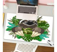 QRFASFZO Mouse Pad 31.5 × 12 inch Extended Large Mouse Mat Desk Pad, Stitched Edges Mousepad,Non-Slip Rubber Base,Animal, cute jungle resident Sloth with sharp claws in green leav,Gaming Mouse Pad XL
