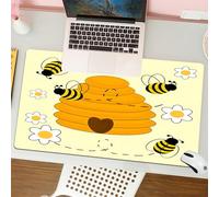QRFASFZO Mouse Pad 31.5 × 12 inch Extended Large Mouse Mat Desk Pad, Stitched Edges Mousepad,Non-Slip Rubber Base,Cute bees and flowers surrounding their home,Gaming Mouse Pad XL