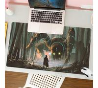 QRFASFZO Mouse Pad 31.5 × 12 inch Extended Large Mouse Mat Desk Pad, Stitched Edges Mousepad,Non-Slip Rubber Base,young wizard with magic staff and giant creature looking at each,Gaming Mouse Pad XL