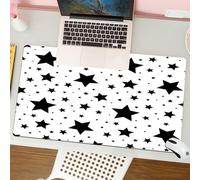 QRFASFZO Mouse Pad 31.5 × 12 inch Extended Large Mouse Mat Desk Pad, Stitched Edges Mousepad,Non-Slip Rubber Base,Seamless pattern with black stars on a white background. Vector i,Gaming Mouse Pad XL