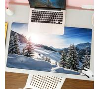 QRFASFZO Mouse Pad 31.5 × 12 inch Extended Large Mouse Mat Desk Pad, Stitched Edges Mousepad,Non-Slip Rubber Base,Magnificent view of the snow covered terrain, pine trees and moun,Gaming Mouse Pad XL