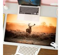 QRFASFZO Mouse Pad 31.5 × 12 inch Extended Large Mouse Mat Desk Pad, Stitched Edges Mousepad,Non-Slip Rubber Base,Hunting, red deer in the morning sun Wild nature landscape,Gaming Mouse Pad XL