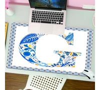 QRFASFZO Mouse Pad 31.5 × 12 inch Extended Large Mouse Mat Desk Pad, Stitched Edges Mousepad,Non-Slip Rubber Base,Letter G, Flower Letter G Natural Elements in Blue Tone European,Gaming Mouse Pad XL