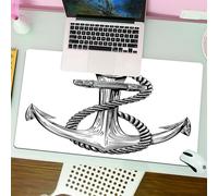 QRFASFZO Mouse Pad 31.5 × 12 inch Extended Large Mouse Mat Desk Pad, Stitched Edges Mousepad,Non-Slip Rubber Base,Classic Black - and - White Anchor Entwined with Rope, Exuding Ti,Gaming Mouse Pad XL