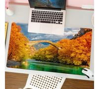 QRFASFZO Mouse Pad 31.5 × 12 inch Extended Large Mouse Mat Desk Pad, Stitched Edges Mousepad,Non-Slip Rubber Base,Autumn river scene, a picturesque stone bridge, nestled on the ri,Gaming Mouse Pad XL