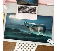 QRFASFZO Mouse Pad 31.5 × 12 inch Extended Large Mouse Mat Desk Pad, Stitched Edges Mousepad,Non-Slip Rubber Base,The wolf stands on a rock under the full moon，The majestic wolf u,Gaming Mouse Pad XL