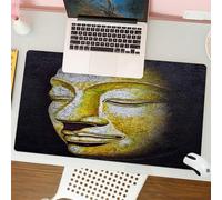 QRFASFZO Mouse Pad 31.5 × 12 inch Extended Large Mouse Mat Desk Pad, Stitched Edges Mousepad,Non-Slip Rubber Base,Complex Buddha statue artwork, gilded face with moody details on,Gaming Mouse Pad XL