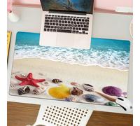 QRFASFZO Mouse Pad 31.5 × 12 inch Extended Large Mouse Mat Desk Pad, Stitched Edges Mousepad,Non-Slip Rubber Base,Beach, a series of shells and vivid starfish on the edge of the t,Gaming Mouse Pad XL
