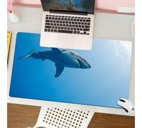 QRFASFZO Mouse Pad 31.5 × 12 inch Extended Large Mouse Mat Desk Pad, Stitched Edges Mousepad,Non-Slip Rubber Base,Majestic ocean predator, a large shark gliding in the deep blue s,Gaming Mouse Pad XL