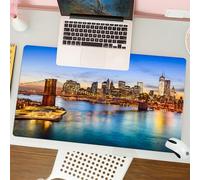 QRFASFZO Mouse Pad 31.5 × 12 inch Extended Large Mouse Mat Desk Pad, Stitched Edges Mousepad,Non-Slip Rubber Base,York City Skyline Over East River Brooklyn Bridge Twilight,Blue D,Gaming Mouse Pad XL