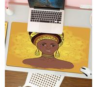 QRFASFZO Mouse Pad 31.5 × 12 inch Extended Large Mouse Mat Desk Pad, Stitched Edges Mousepad,Non-Slip Rubber Base,Timeless African Grace Woman in Ornate Headwrap and Jewelry,Gaming Mouse Pad XL