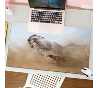 QRFASFZO Mouse Pad 31.5 × 12 inch Extended Large Mouse Mat Desk Pad, Stitched Edges Mousepad,Non-Slip Rubber Base,Horses, Lusatian horse that plays with a dog in the sandstorm,Gaming Mouse Pad XL