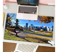 QRFASFZO Mouse Pad 31.5 × 12 inch Extended Large Mouse Mat Desk Pad, Stitched Edges Mousepad,Non-Slip Rubber Base,City, park bench with a view of the Calgary Alberta skyline in he,Gaming Mouse Pad XL