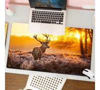 QRFASFZO Mouse Pad 31.5 × 12 inch Extended Large Mouse Mat Desk Pad, Stitched Edges Mousepad,Non-Slip Rubber Base,Majestic deer in a cold field, bathing in the warm light of the s,Gaming Mouse Pad XL