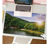 QRFASFZO Mouse Pad 31.5 × 12 inch Extended Large Mouse Mat Desk Pad, Stitched Edges Mousepad,Non-Slip Rubber Base,river flowing between green mountains through the forest at sunse,Gaming Mouse Pad XL