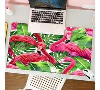 QRFASFZO Mouse Pad 31.5 × 12 inch Extended Large Mouse Mat Desk Pad, Stitched Edges Mousepad,Non-Slip Rubber Base,Flamingo, Flamingos Sitting On Macro Tropic Exotic Leaves Graphic,Gaming Mouse Pad XL