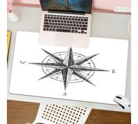QRFASFZO Mouse Pad 31.5 × 12 inch Extended Large Mouse Mat Desk Pad, Stitched Edges Mousepad,Non-Slip Rubber Base,Black and white sketch of the compass with basic direction, tradi,Gaming Mouse Pad XL