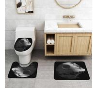 QRFASFZO Non Slip 3 Pieces Bath Mats and Toilet Mat Set Super Water Absorbent Bath Rug Shaggy Shower Floor Mats for Bathroom,War Death Star Black Gray