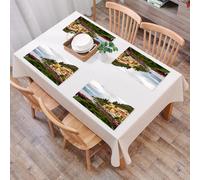 QRFASFZO Table Mats Set of 6, Place Mats Table Placemats Washable Non-slip Heat Insulation Woven Vinyl for,Colorful buildings on the shore of a quiet lake, away from the mountains, with brig,12x18 in