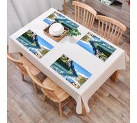 QRFASFZO Table Mats Set of 6, Place Mats Table Placemats Washable Non-slip Heat Insulation Woven Vinyl for,Enchanting Symphony of Nature Azure Lake Embraced by Towering Mountains and Lush Fo,12x18 in