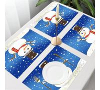QRFASFZO Table Mats Set of 6, Place Mats Table Placemats Washable Non-slip Heat Insulation Woven Vinyl for,cheerful snowman wearing a hat and a red scarf, a snowman facing the branches of th,12x18 in