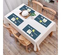 QRFASFZO Table Mats Set of 6, Place Mats Table Placemats Washable Non-slip Heat Insulation Woven Vinyl for,love you, teddy bear and penguin friends Arctic Valentine 's Under Moon,12x18 in