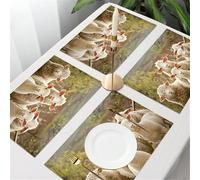 QRFASFZO Table Mats Set of 6, Place Mats Table Placemats Washable Non-slip Heat Insulation Woven Vinyl for,group of comfortable sheep in the countryside,Sheep in Natural Landscapes,Gentle sh,12x18 in