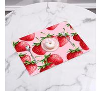 QRFASFZO Table Mats Set of 6, Place Mats Table Placemats Washable Non-slip Heat Insulation Woven Vinyl for,Red delicious big strawberries on pink background Tasty juicy sweet ripe somm1,12x18 in