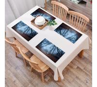 QRFASFZO Table Mats Set of 6, Place Mats Table Placemats Washable Non-slip Heat Insulation Woven Vinyl for,Farm Decor,Dim Gloomy Crimea Forest with Swirling Bushes Myst Spooky Wild Photo,Or,12x18 in