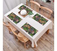 QRFASFZO Table Mats Set of 6, Place Mats Table Placemats Washable Non-slip Heat Insulation Woven Vinyl for,Hand drawn seamless pattern with watercolor forest animals and plants. Pattern for,12x18 in