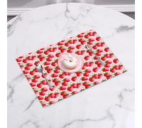QRFASFZO Table Mats Set of 6, Place Mats Table Placemats Washable Non-slip Heat Insulation Woven Vinyl for,Red delicious big strawberries on pink background Tasty juicy sweet ripe somm,12x18 in