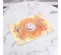 QRFASFZO Table Mats Set of 6, Place Mats Table Placemats Washable Non-slip Heat Insulation Woven Vinyl for,Red mandala, magical hand drawn blossom with the swirled petals,12x18 in
