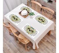 QRFASFZO Table Mats Set of 6, Place Mats Table Placemats Washable Non-slip Heat Insulation Woven Vinyl for,Colorful sugar skull artwork with floral and swirl-shaped patterns,12x18 in