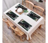 QRFASFZO Table Mats Set of 6, Place Mats Table Placemats Washable Non-slip Heat Insulation Woven Vinyl for,In the Enchanted Forest A Mother Bear and Her Cubs Stand Guard, Embodied in the Tra,12x18 in