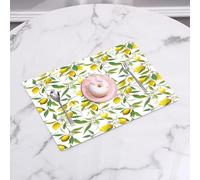 QRFASFZO Table Mats Set of 6, Place Mats Table Placemats Washable Non-slip Heat Insulation Woven Vinyl for,Nature, blooming lemon. Woody plant. Romance. Habitat. Citrus fruit. Fresh backgrou,12x18 in