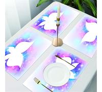 QRFASFZO Table Mats Set of 6, Place Mats Table Placemats Washable Non-slip Heat Insulation Woven Vinyl for,Abstract white butterfly silhouette surrounded by glowing colorful flowers elements,12x18 in